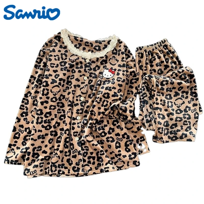 

Милая домашняя одежда Hello Kitty, теплая пижама с героями мультфильмов, бархатный остров с леопардовым принтом, можно носить на улице, подарок