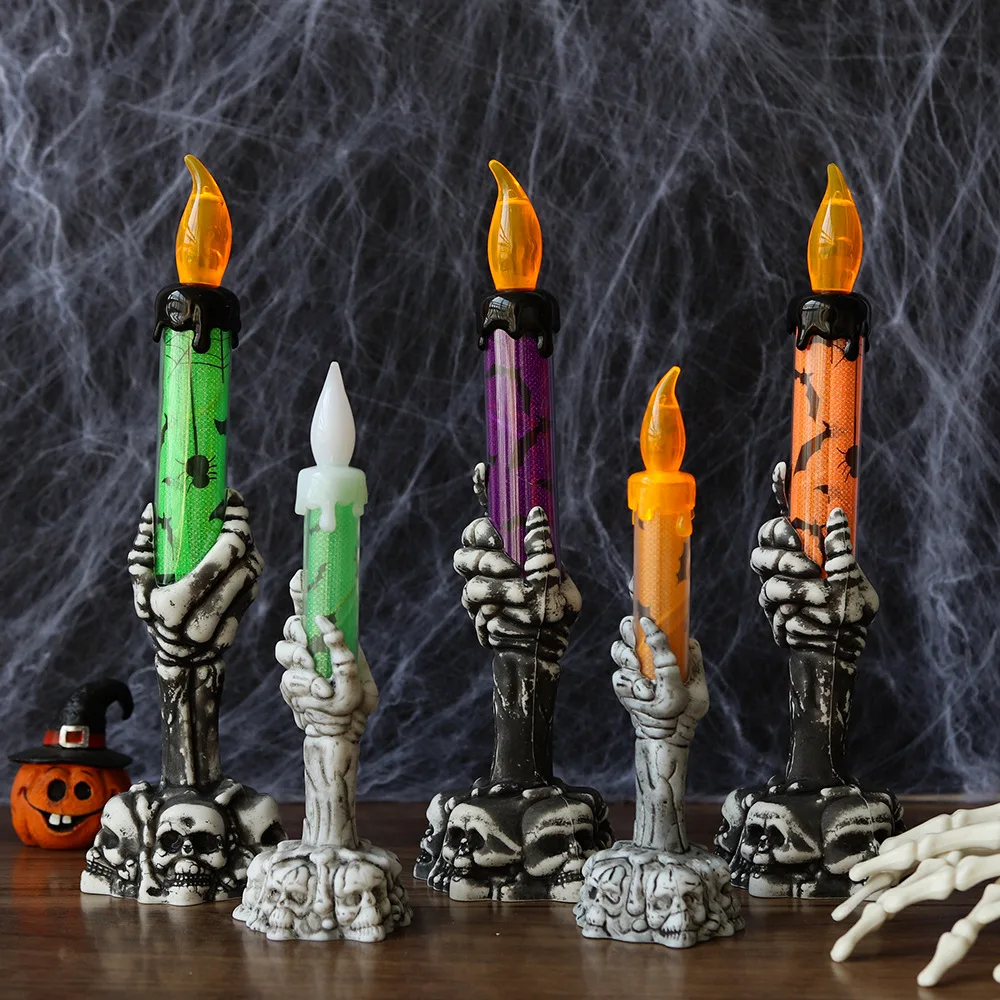 Halloween Skeleton Hand Candle Light LED Pumpkin Lantern Party Decoration Prop for House Table Porch Festival Event Display