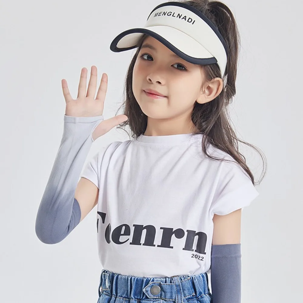 4-12 Years Old Polyester Ice Silk Arm Sleeves Spandex Elastic Gradient Color Sleeve Cool Thin Sun Protection Arm Cover Driving