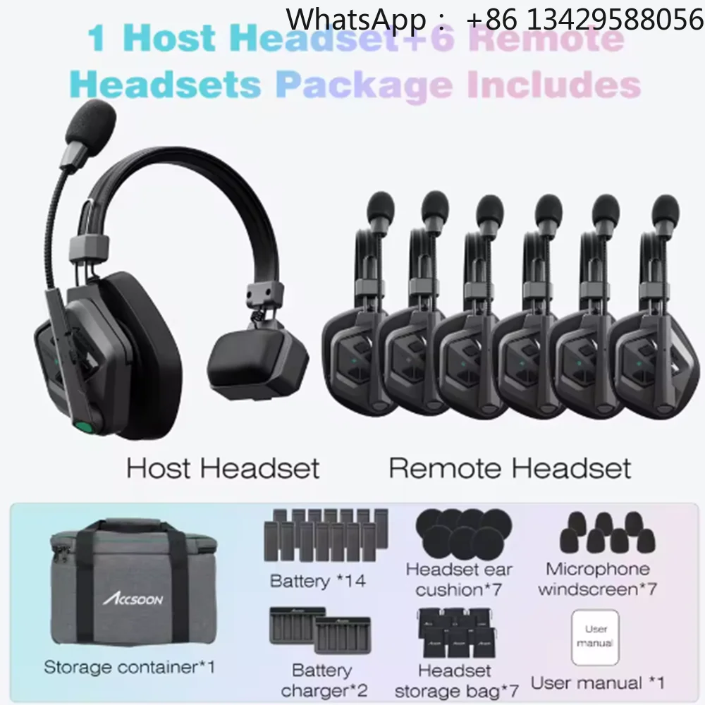 Newest ACCSOON CoMo II 400m Full Duplex Range ENC AI Noise Canceling Condenser Microphone 7-Person Wireless Intercom Headset
