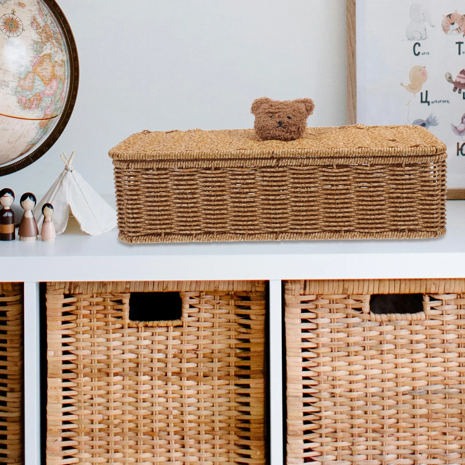 

Imitation Rattan Woven Desktop Basket Household Storage Box Sundry Container Decorative Organizer Multipurpose Basket