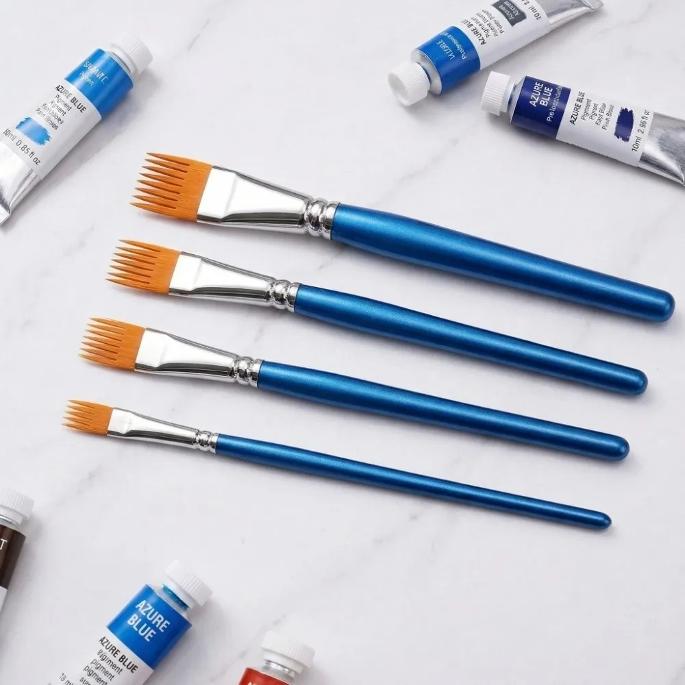 

4Pcs Nylon Bristles Watercolor Brush Set Short Handle Multi-toothed comb Texture Brushes Professional Flat Comb