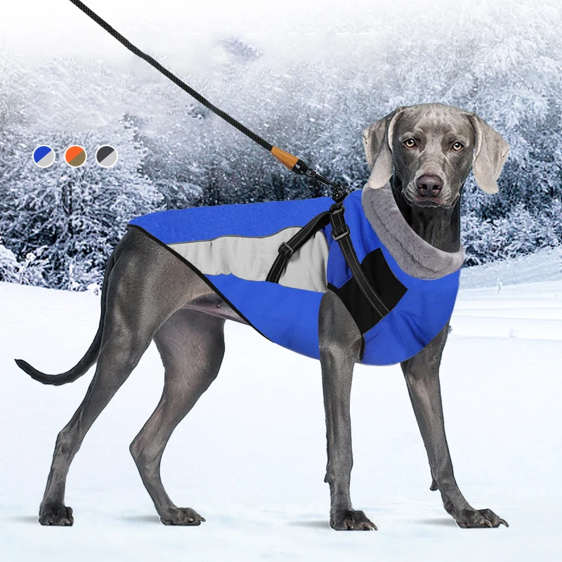 

Zipper-type Windproof Warm Clothing for Dog Reflective Adjustable Turtleneck Pet Snow Jacket with Harness French Bulldog Clothes