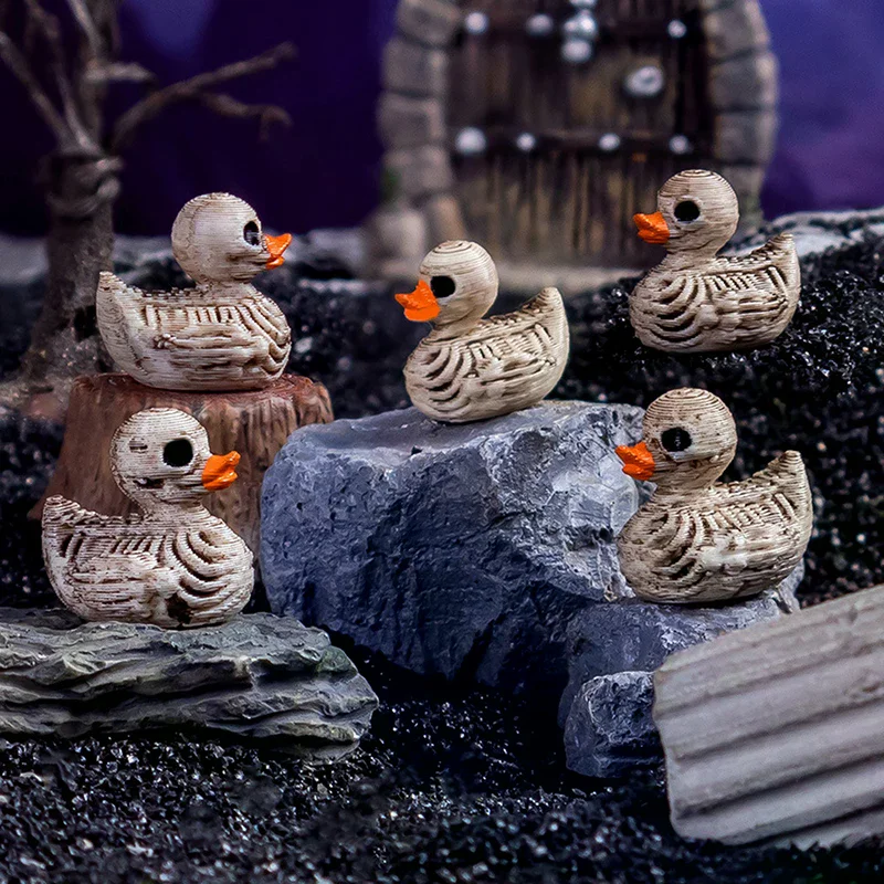 5PCS Mini Ducks Skeleton Halloween Decorations Resin Scary Duck Miniatures Home Decorative Figurines Micro Landscape
