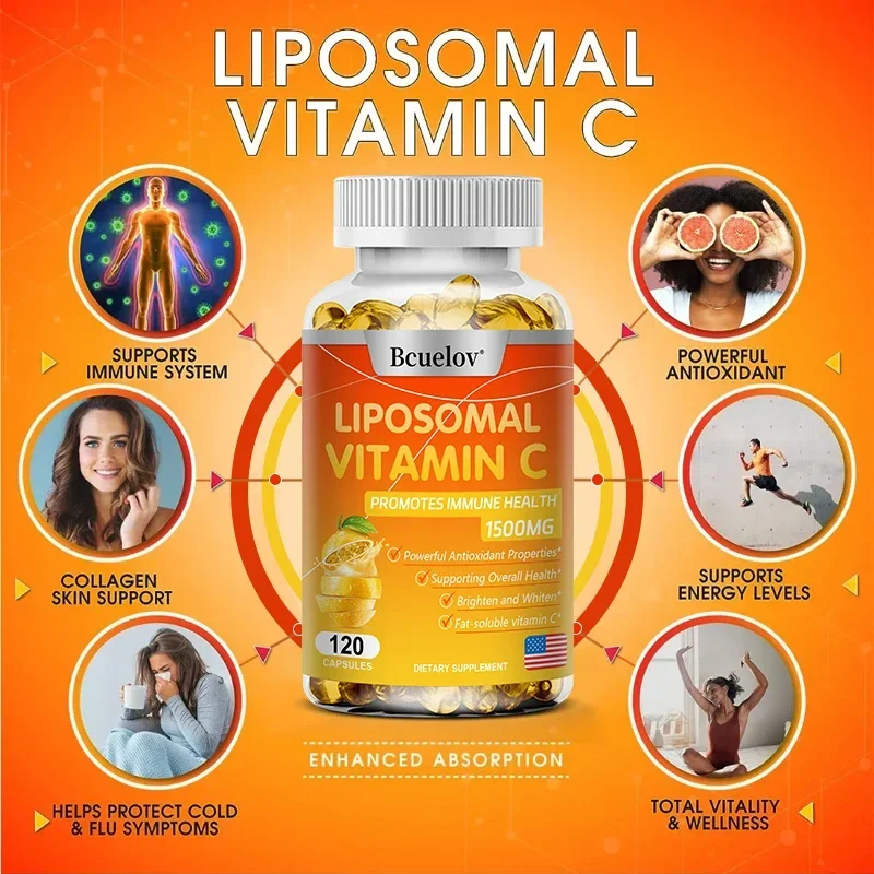 แคปซูลวิตามินซี Liposomal สารต้านอนุมูลอิสระที่มีประสิทธิภาพส่งเสริมการผลิตคอลลาเจนรองรับสุขภาพผิว 1500 มก