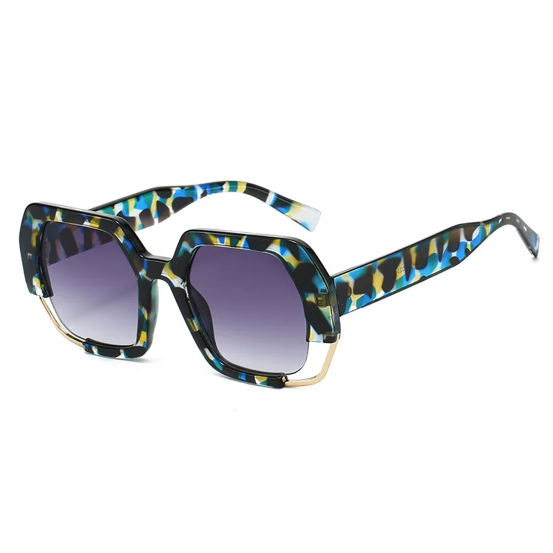 

2025 Retro Leopard Print Gradient Oval Men and Women Sunglasses Personality Brand Hollow Frame Anti-UV Design Sun Glasses UV400