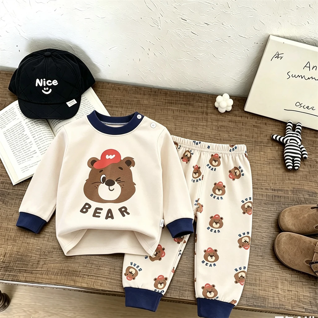 Infant Fashion Sleepwear 2Piece Set Outer Wear Cartoon Printed Pullovers All-match Pants New Design Pajamas Child Cute Outfits