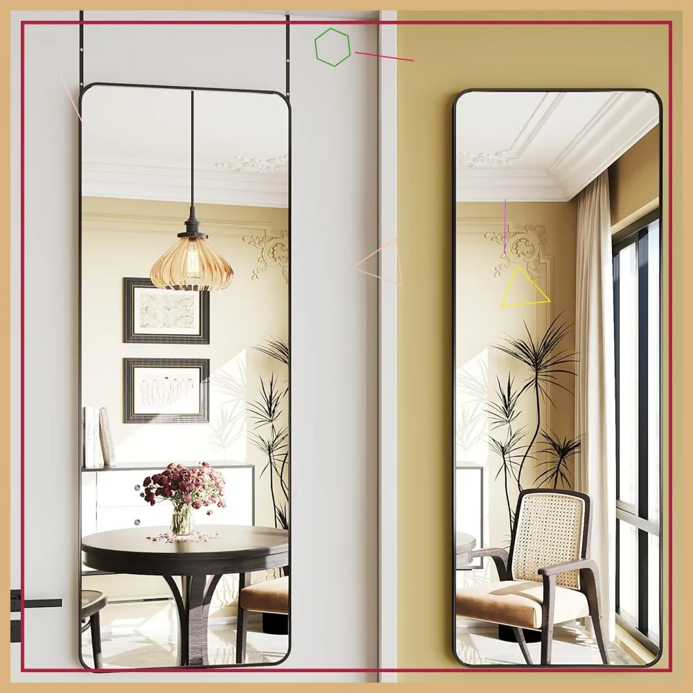 

51x19 Inch Over Door Full Length Mirror, Shatterproof Hanging Wall Mirror for Bedroom in Black