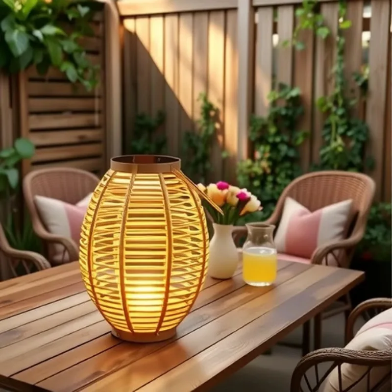 Bamboo rattan courtyard outdoor solar light B & B atmosphere light Zen Chinese chandelier portable light