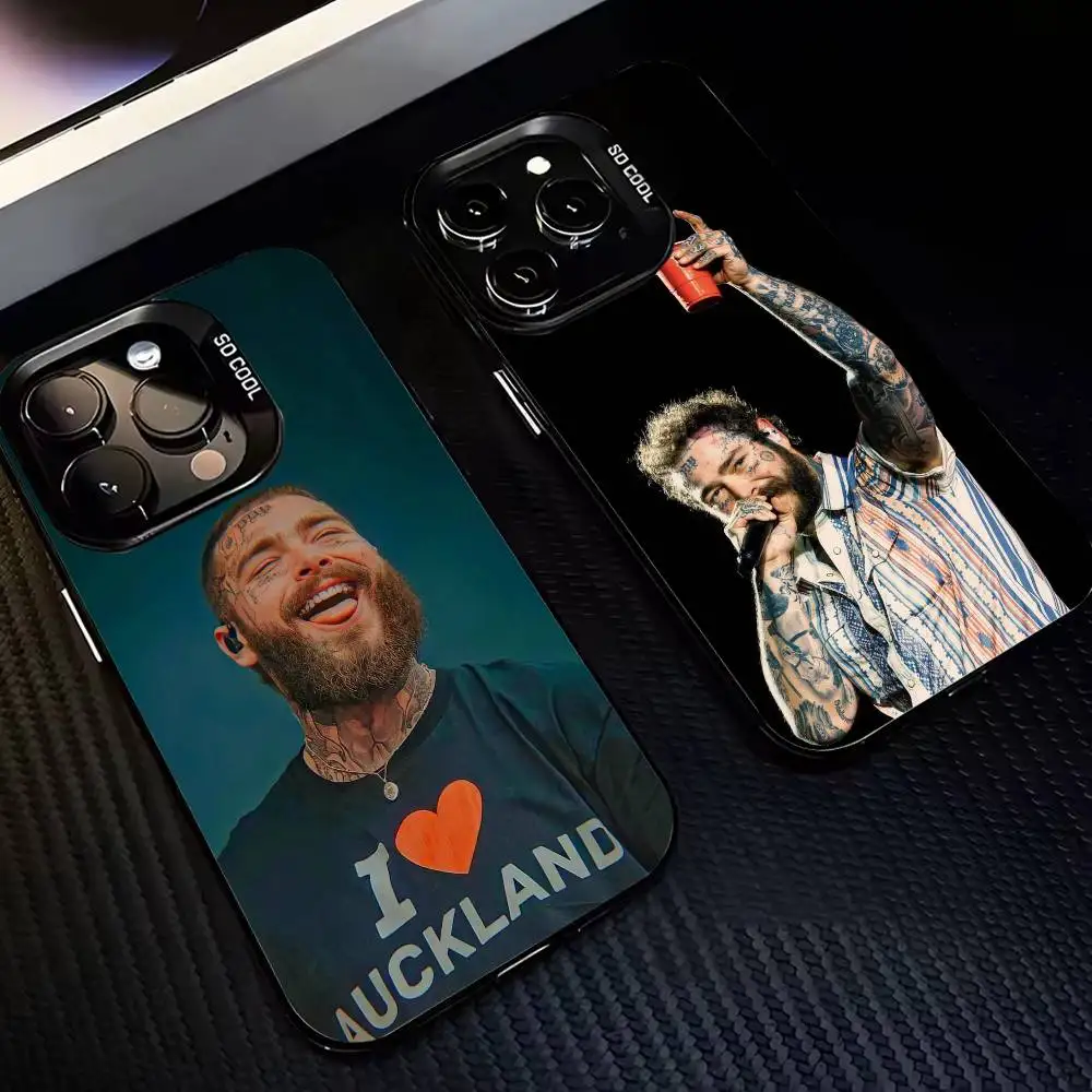 

P-Post Rapper M-Malone Phone Case For iPhone17 16 15 14 13 12 Pro Max Grey Black Matte Laser Metallic Aurora Funda