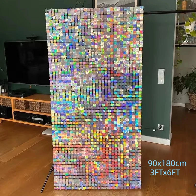 

90x180cm Shimmer Wall Backdrop 18Pcs Iridescent Silver Sequin Shimer Wall Panels for Birthday Party Wedding Marriage Decorations