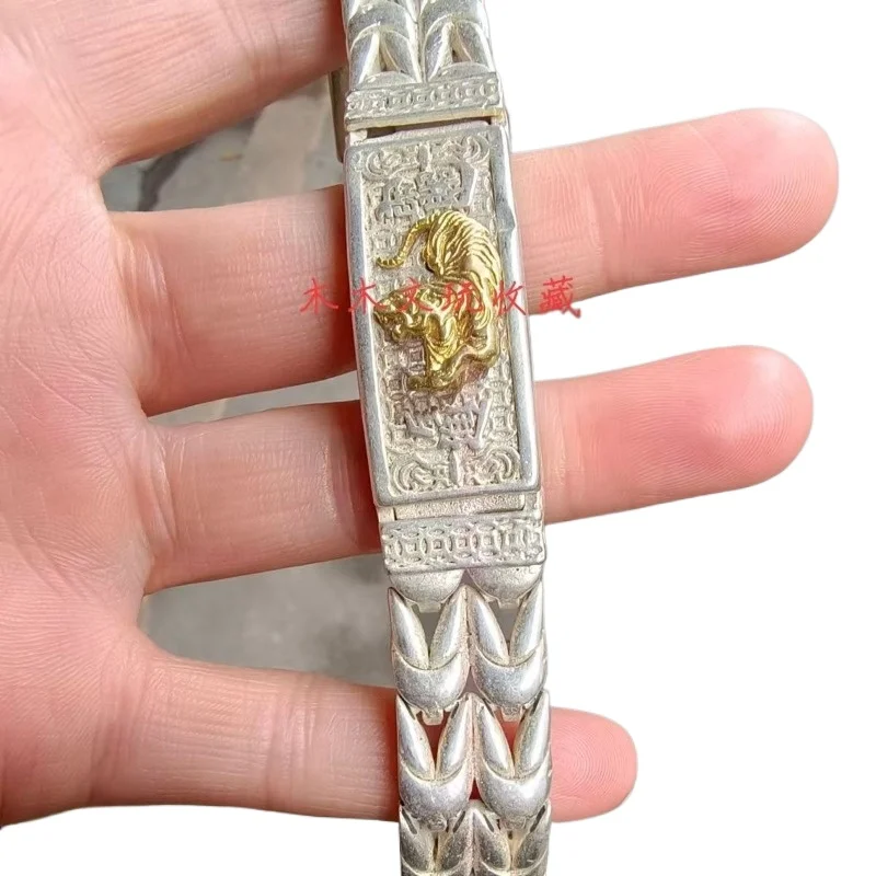 

Тибетский серебряный инкрустированный латунный браслет с изображением зодиака и тигра, модные изысканные персонализированные модные украшения, подарок для мужчин и женщин