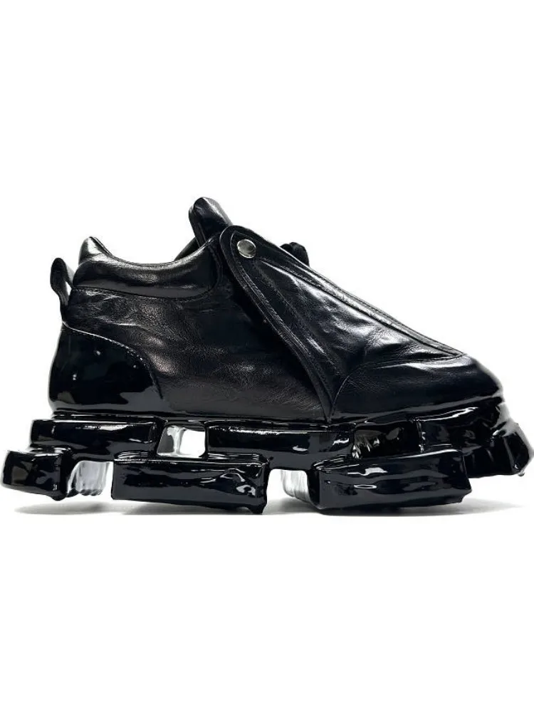 Mens Casual Shoes Design Footwear Cowhide Lace Up Pointed Toe Platform Exquisite Genuine Leather Fashion Handmade Comfortable