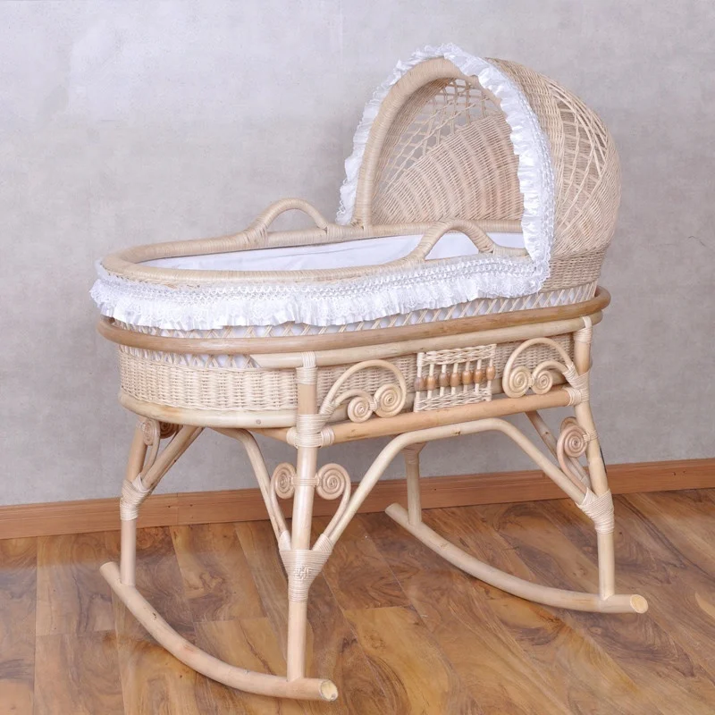 High Quality Natural Rattan Baby Crib Baby Bassinet Bay Bed With Canopy