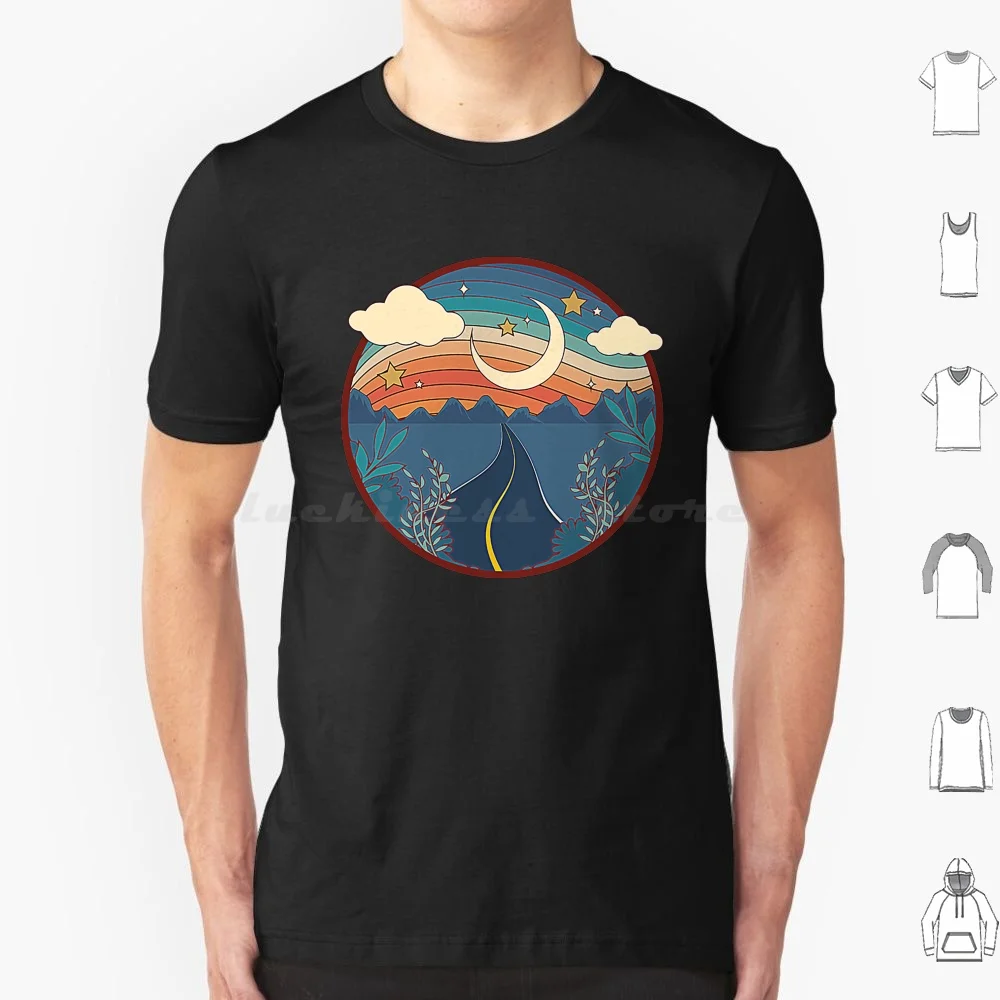 Road Trip To The Moon T Shirt Cotton Men Women DIY Print Vintage Artwork Vintage Retro Retro Night Raod Trip Moonlight Rainbow