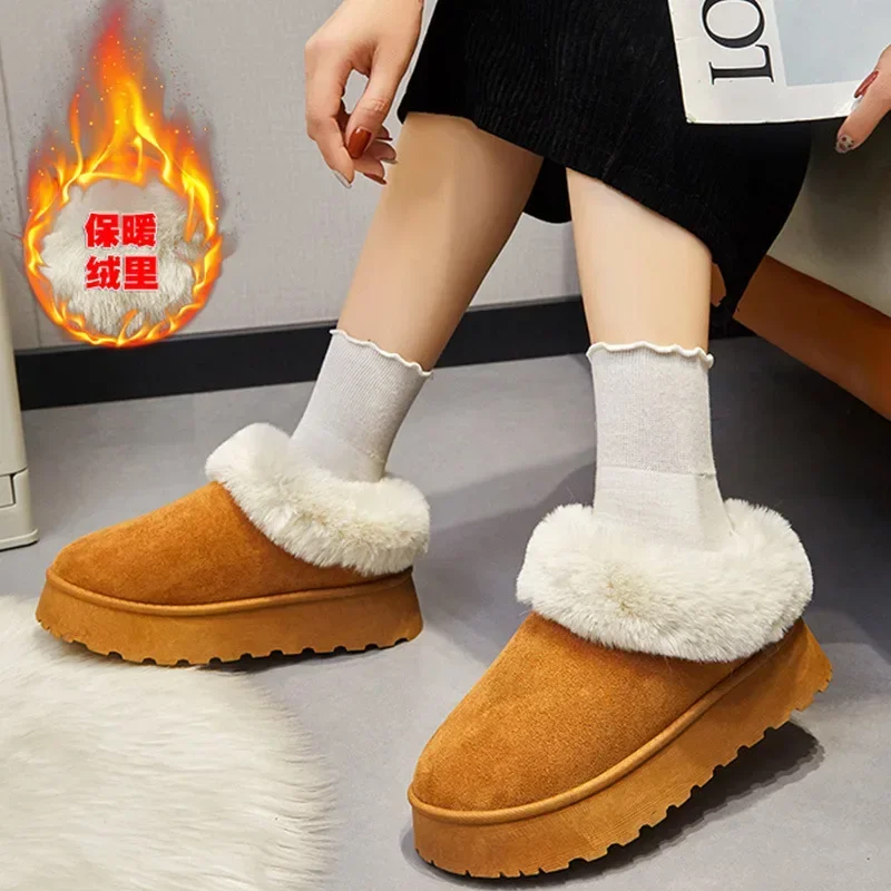 

Large size women's shoes, hairy snow boots, thick soles, lazy shoes, women's winter versatile warm cotton boots, women's boots