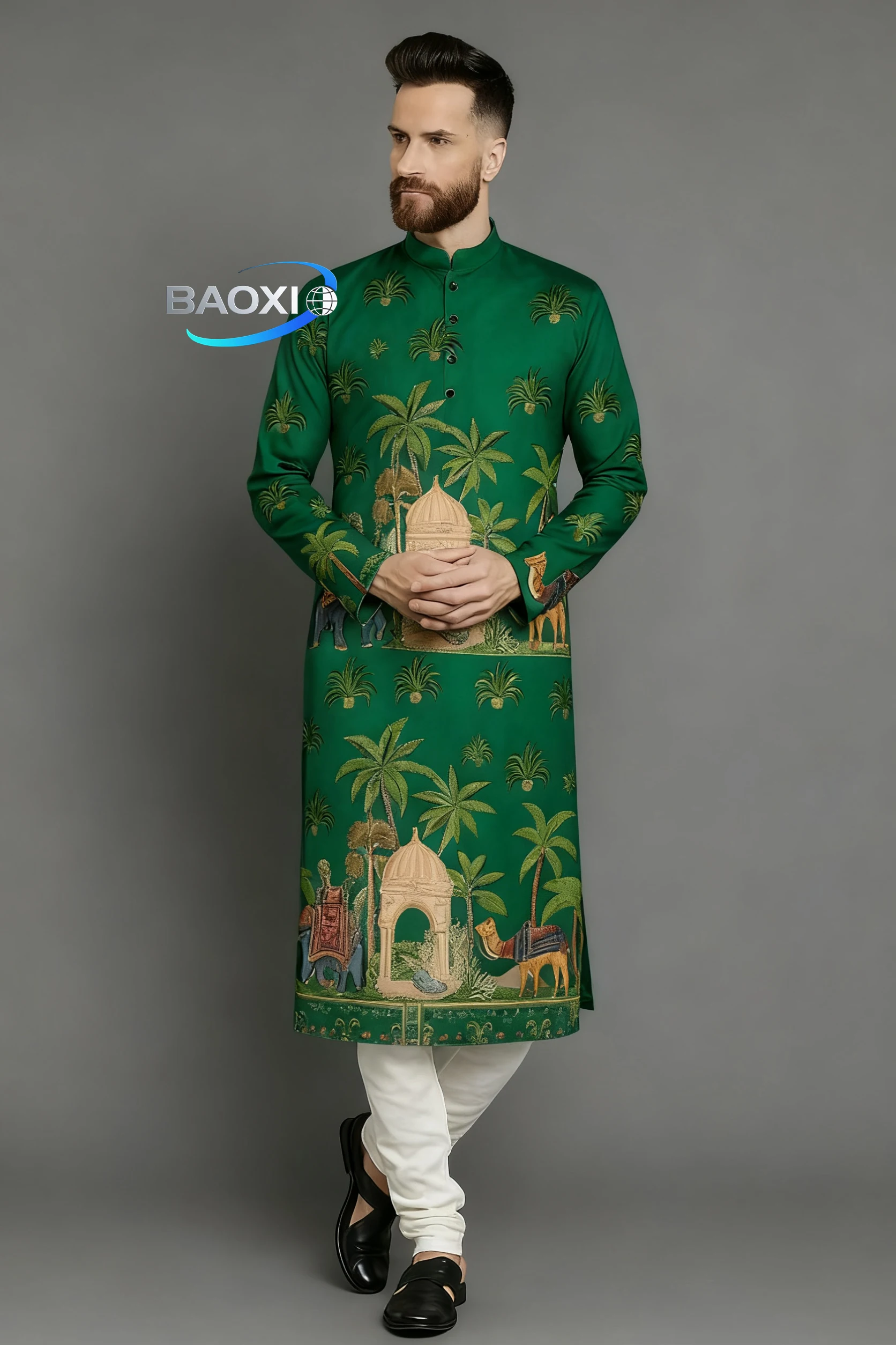 2025 bata regular de ajuste casual de moda kurtaasuha con estampado estampado para hombres adecuada para todas las ocasiones