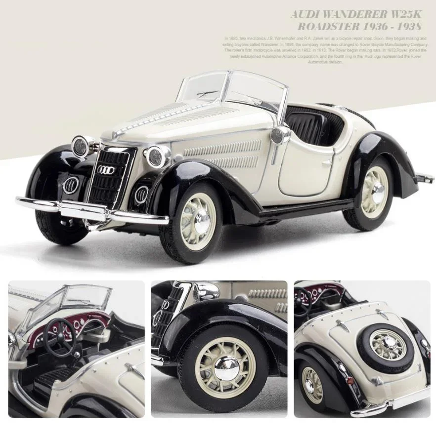1:32 1936-1938 アウディ ワンダラー W25k クラシックホイール ヴィンテージカー スケールメタルモデル ライトサウンド付き ダイキャストビークル プルバックトイ A20