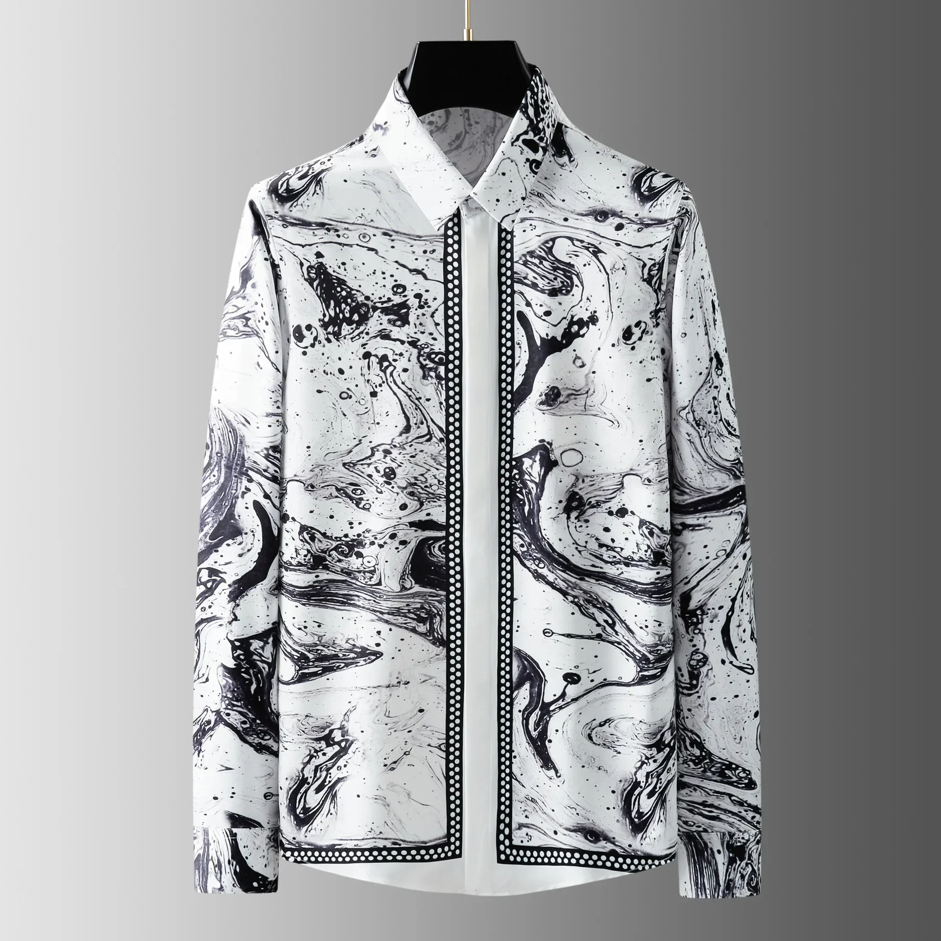 

Spring Graffiti Shirts Men Long Sleeve Slim Casual Shirt Fashion Social Business Dress Shirt Streetwear Party Tuxedo Blouse