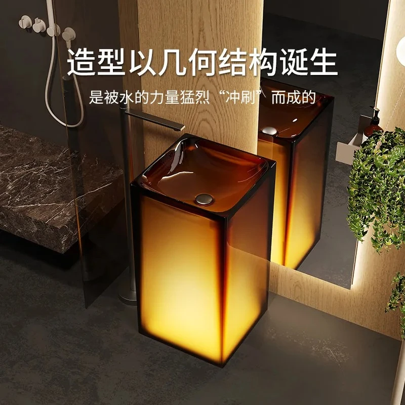 A Advanced Sense Contemporary Crystal Resin Square Transparent Luminous Column Basin