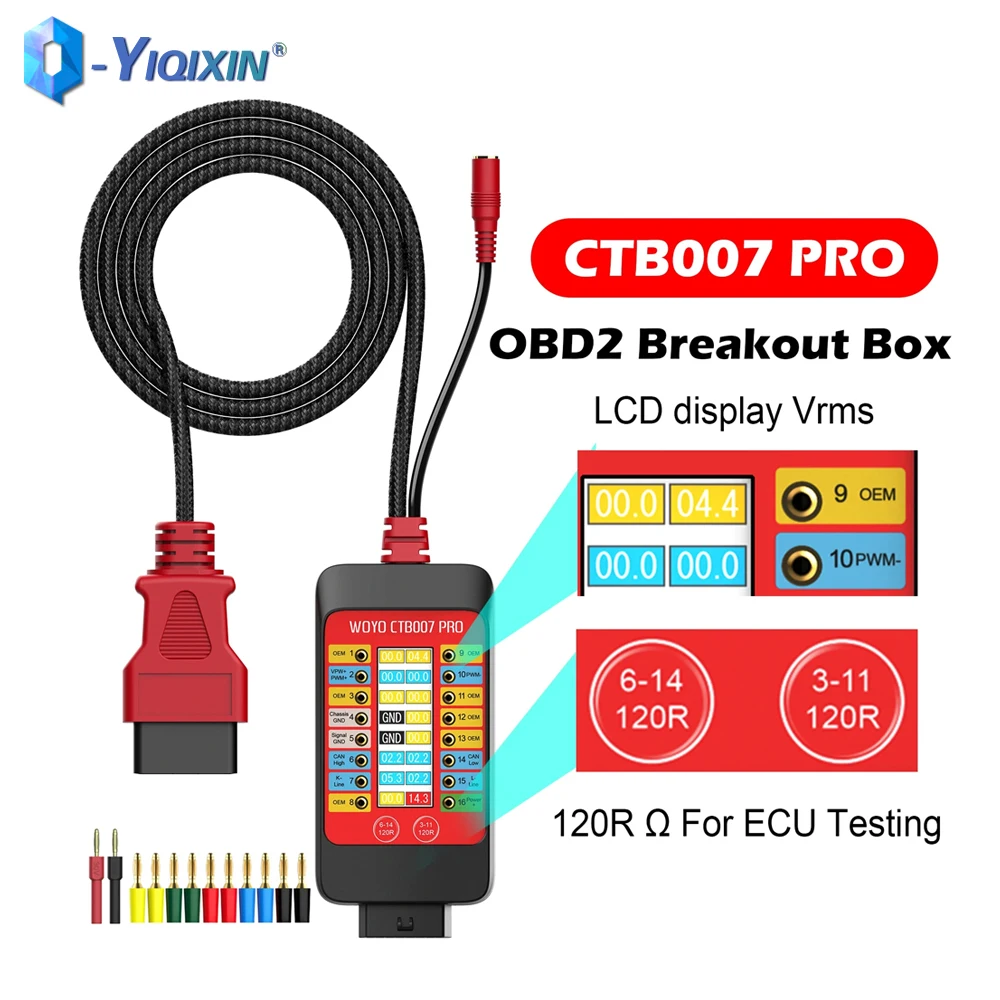 

CTB007 PRO OBD2 Breakout Box CAN Tester Box With Built-in 120Ω Switch With LCD Display 16PINs Vrms For ECU Testing Tool on Bench