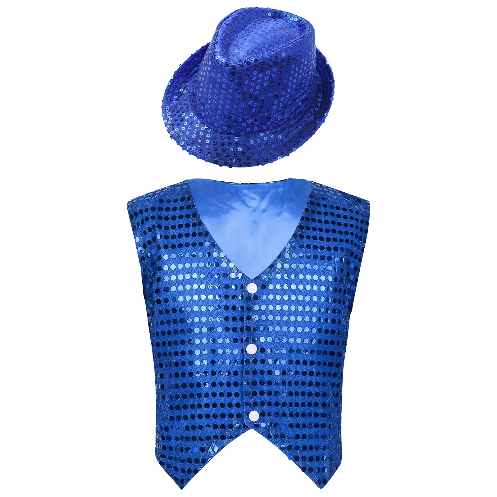 Ragazze ragazzi paillettes Jazz gilet abiti glitterato senza maniche gilet + cappello Set per Hip Hop Jazz Performance Street Dance Costume