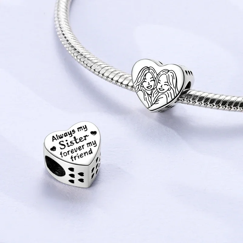 Sister's Heart-shaped Beads 925 Sterling Silver Original Beads Fit Original 925 Charms Bracelet Beads Jewelry Gifts For Women