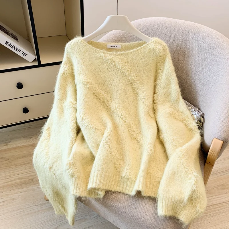 

ALPHALMODA 2025, мягкий саржевый дизайн, высококачественный, универсальный, свободный свитер, женский новый, вязаный топ с длинными рукавами