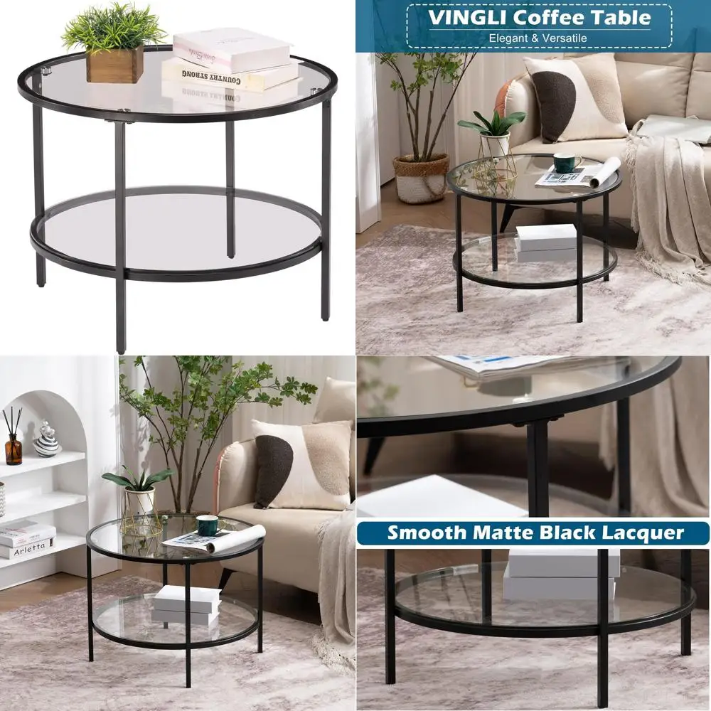

2-Tier Glass Coffee Table with Storage, Clear, Ideal for Small Spaces and Living Rooms