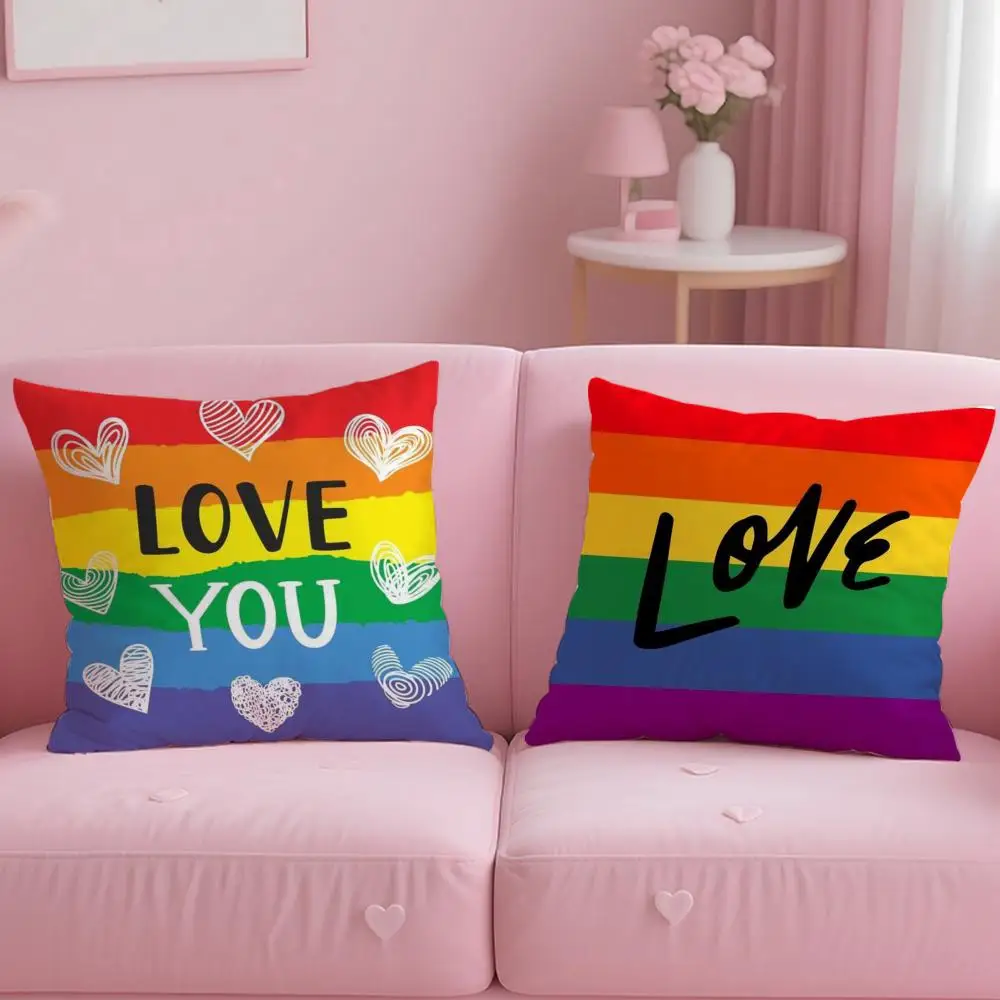 classic theme Homosexual Rainbow Flag Cushion Cover Soft & Easy-Wash Pillow Case – Versatile for Couch, Bed, Travel and Office