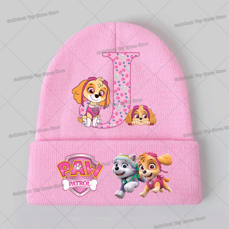 Czapki Zimowe Psi Patrol dla Dziewczynek Skye Litera A-Z Dzianinowe Czapki typu Bonnet Śliczne Kreskówkowe Czapki dla Dzieci Utrzymujące Ciepło Czapki typu Skullies dla Dzieci