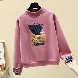 New Autumn and Winter Fashionable Lazy Style Patchwork Fake Two-piece Plush and Thick Round Neck Loose and Versatile Sweater