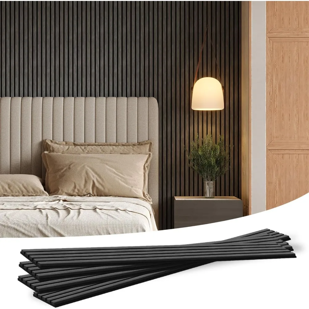 

Wood Slat Acoustic Panels for Wall and Ceiling, 3D Fluted Wood Veneer Paneling, 94.5" x 8" Each Soundpoof Wooden Slat Wall Panel