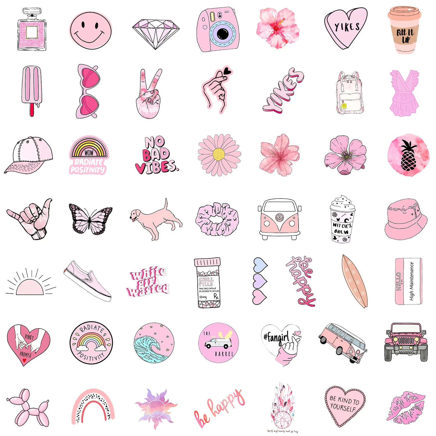 10/30/50PCS สีชมพูน่ารักสไตล์ VSCO สติกเกอร์ Ins Decals ตกแต่ง DIY กระเป๋าเดินทางแล็ปท็อปสเก็ตบอร์ดกีตาร์ Cool PVC สติกเกอร์ของเล่นของขวัญ
