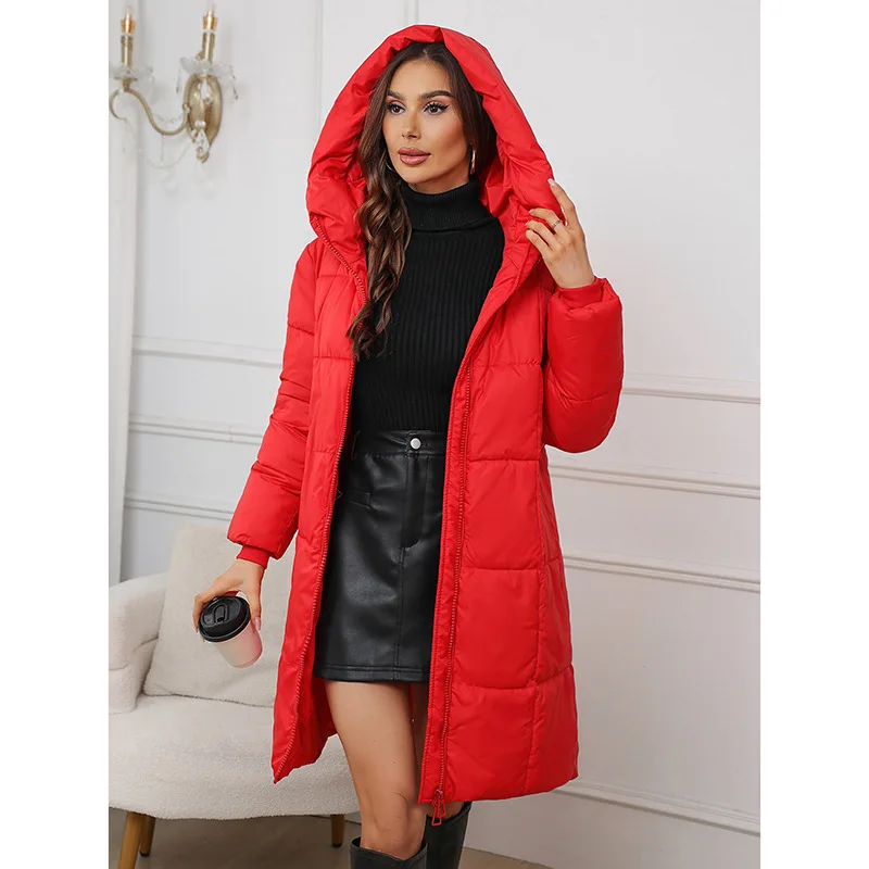 Womens  Lined Winter Coat Windproof Mid-Length Quilted Puffer Jacket Warm Parka Coat