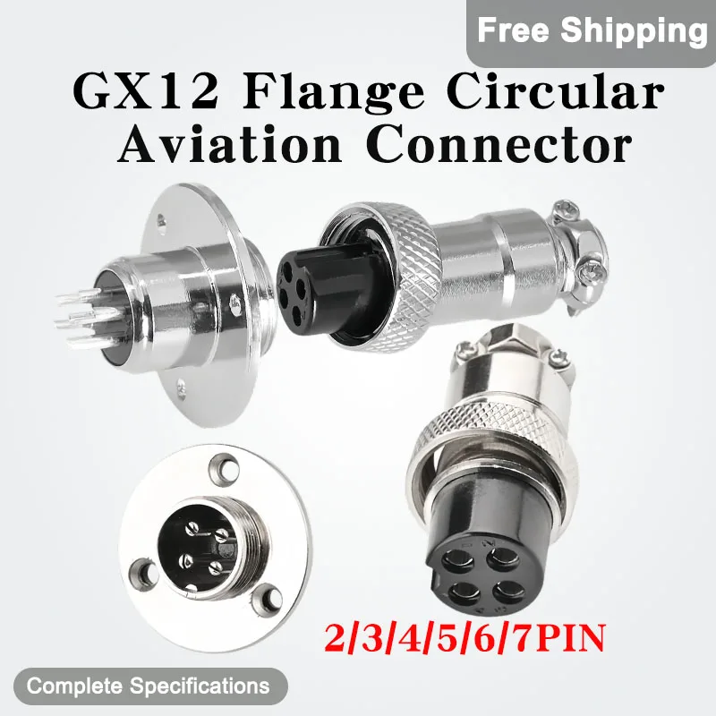 

10sets GX12 Flange Circular Aviation Connector 2/3/4/5/6/7PIN 3-hole Fixing Mounting Male Female Aviation Connector