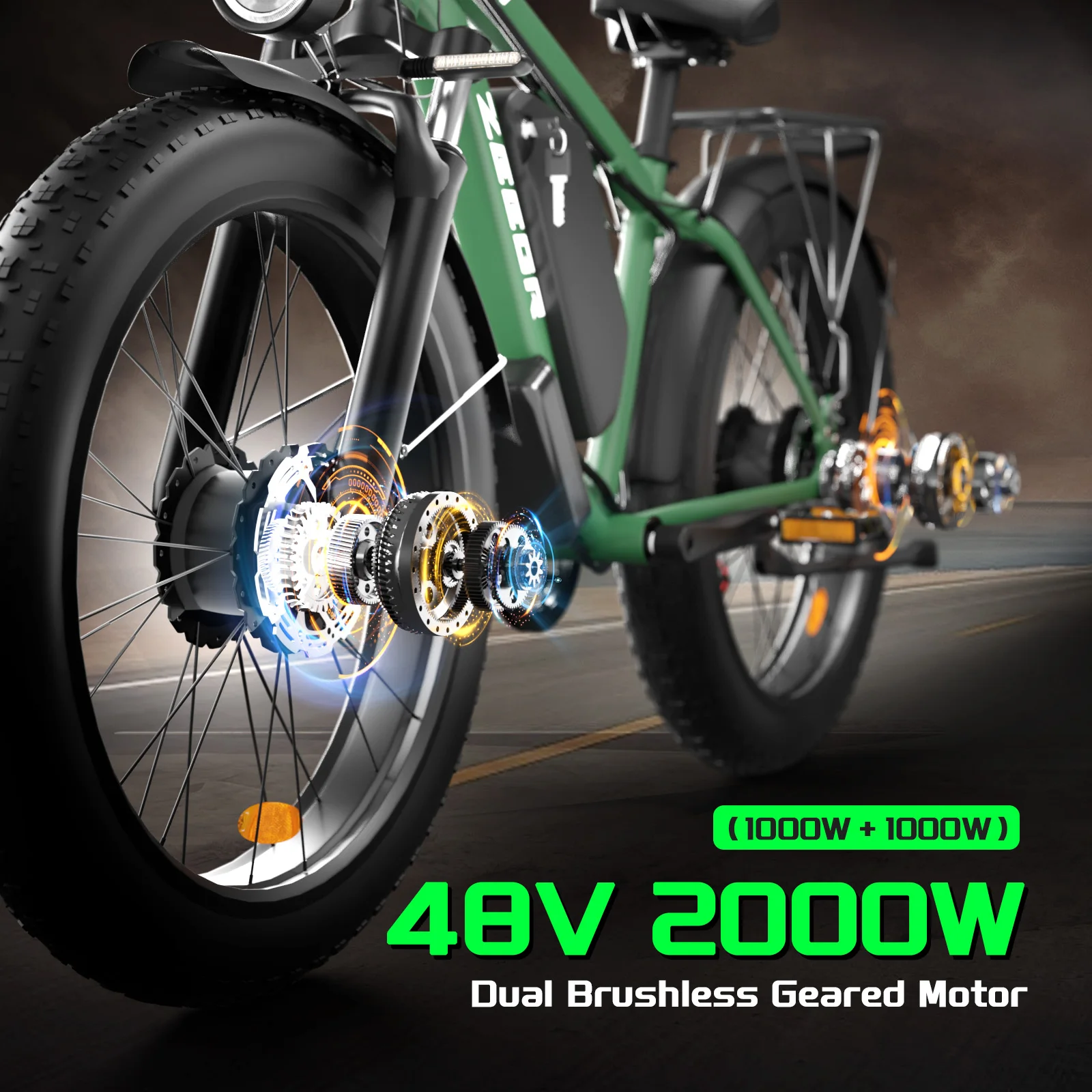 Zgeer F1 48v 2000w ebike full suspension power bicycle with ce 26 inch fat tire hidden dual battery snow beach electric  bike