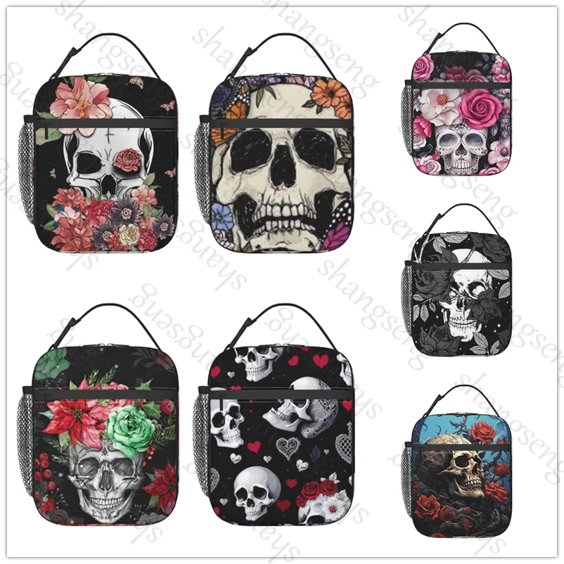 

Skull With Rose Lunch Bag insulated bag,student thickened waterproof Bento Bag Outdoor Travel Ice Pack, Picnic Bag, Lunch Bag