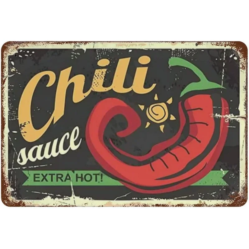 Mexican food retro advertisement with chili metal logo wall decoration bar restaurant coffee shop bar club kitchen