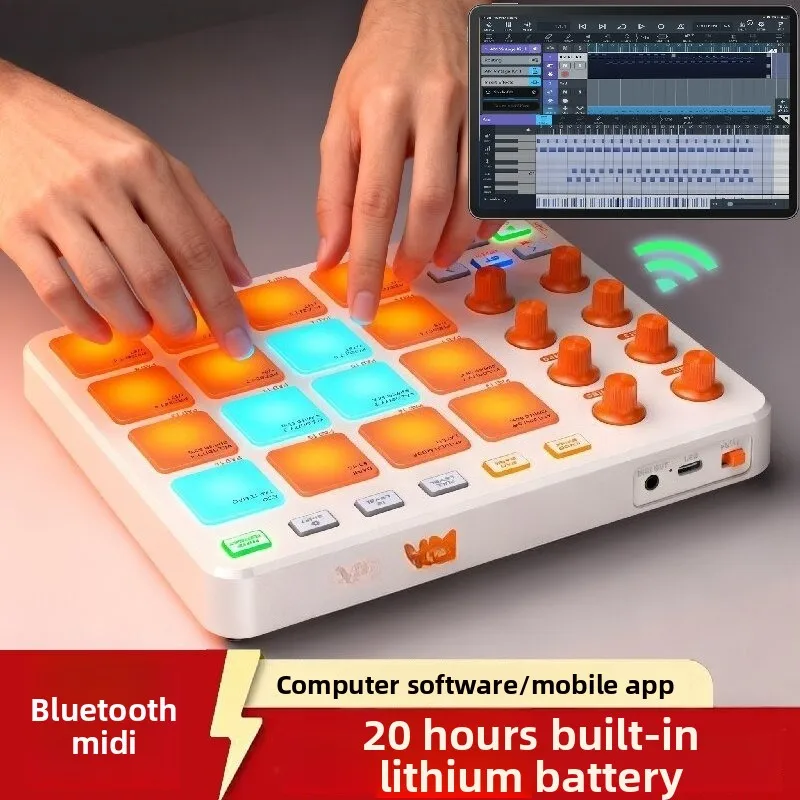 Percussion pad MIDI controller 16 keys portable mini music keyboard bluetooth built-in battery