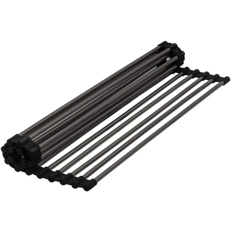 

Складная сушилка для посуды из нержавеющей стали над раковиной, черная, 17 дюймов, многофункциональная, для кухонной рабочей станции