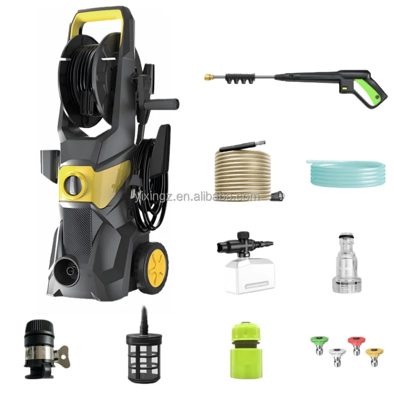 Portable High Pressure Car Washer 220V 1500W Electric Wash Machine With Wheels - Ideal For Home Garage Driveway Use