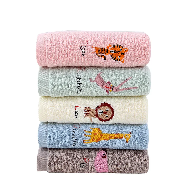 3Pcs/Set Cotton Small Square Towel 25*25 Cartoon Embroidered Plain Hook Children's Square Towel Kindergarten Baby Towel