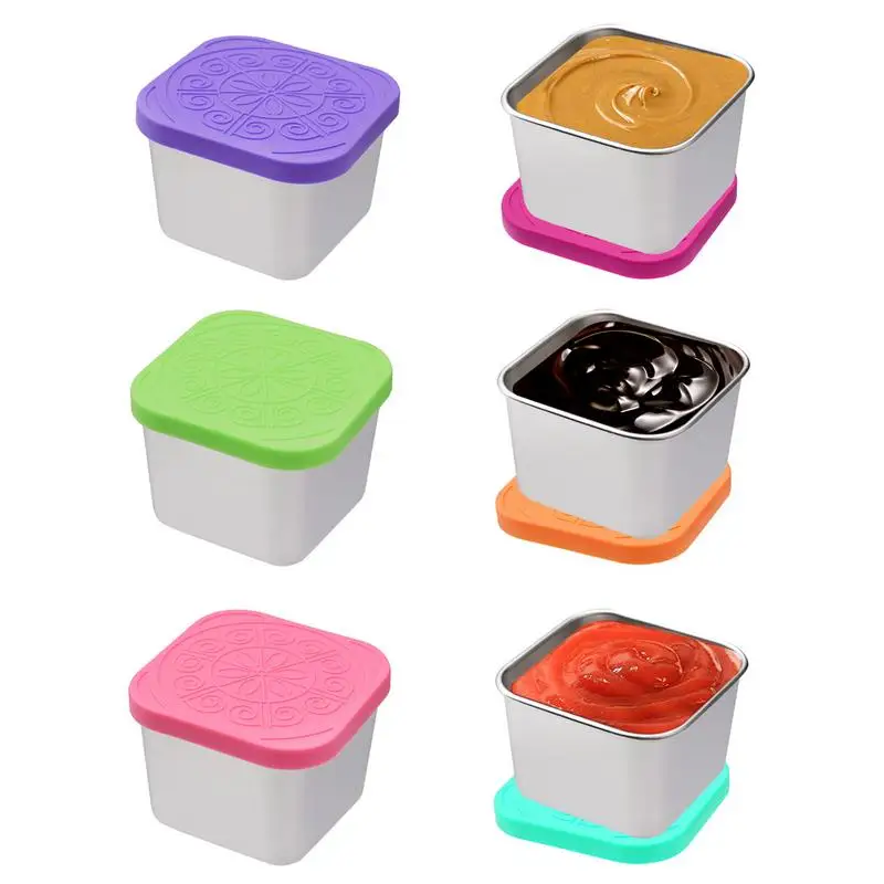 

60ml Sauce Cup Stainless Steel Portable Salad Lunch Box With Silicone Lids Snack Dipping Dish Condiment Containers For Outdoor