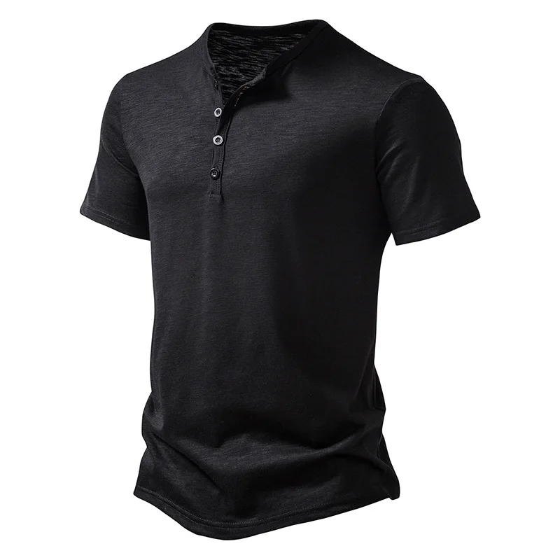 Henley-Kragen Sommer Herren Casual Einfarbiges Kurzarm-T-Shirt für Männer Polo Herren Hochwertige Herren-T-Shirts – Detail 9