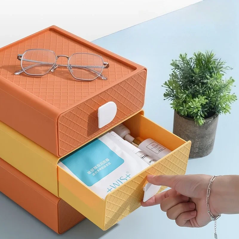 Solid Color Drawer-Style Organizer Box Stackable Desktop Storage Box Office Storage Cosmetic Sundries Stationery Organizer Box