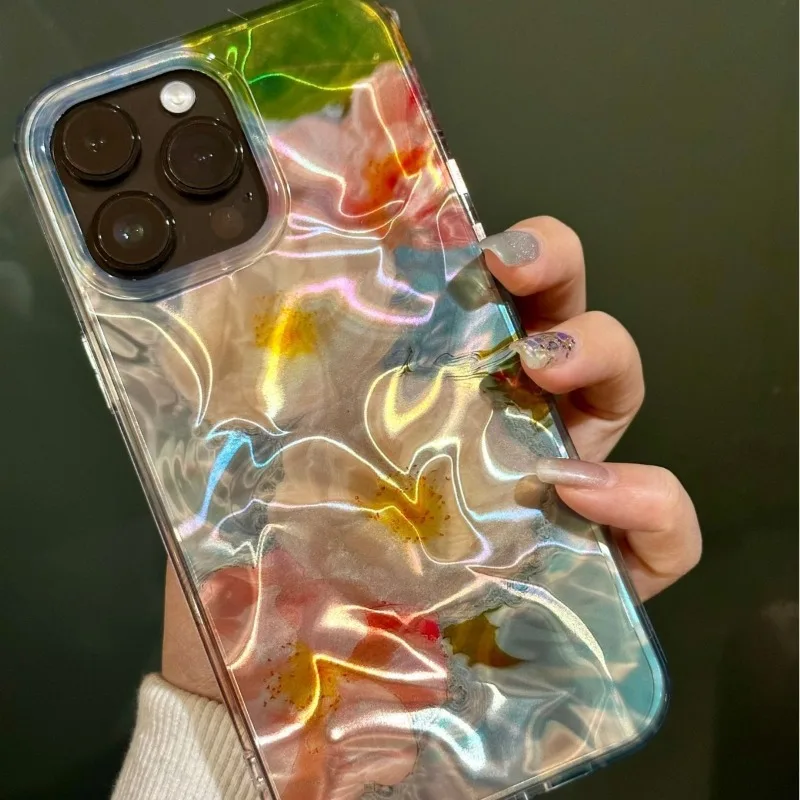 

laser ripple Flower Suitable for iPhone 17 16 15 14 13 12 pro 16Promax Phone Case IMD Small Fresh Soft Case Protective Cover