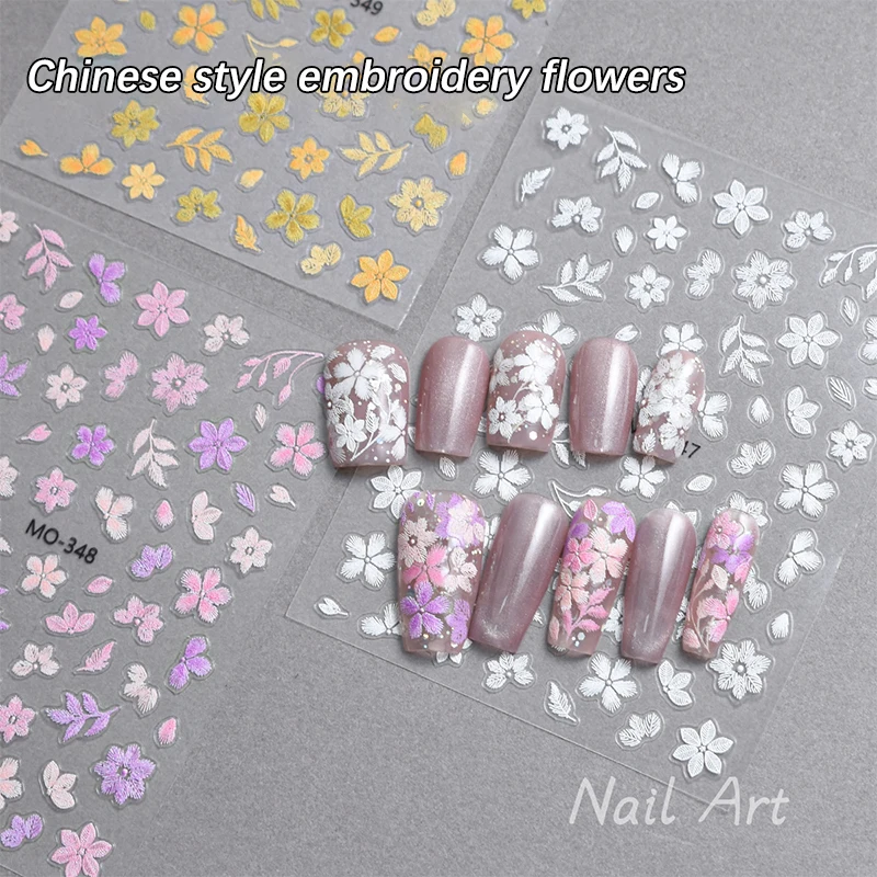 3D Embroidered Flowers Nail Stickers Spring Summer Colorful Petals Decals Nail Sliders Relief Art Manicure Decoration For Women