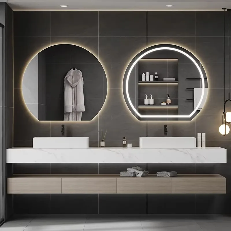 Three-Light Smart Touch Anti-Fog Wall-Mounted LED Bathroom Mirror Sensor Switch Aluminum Backlit Half Circle Design