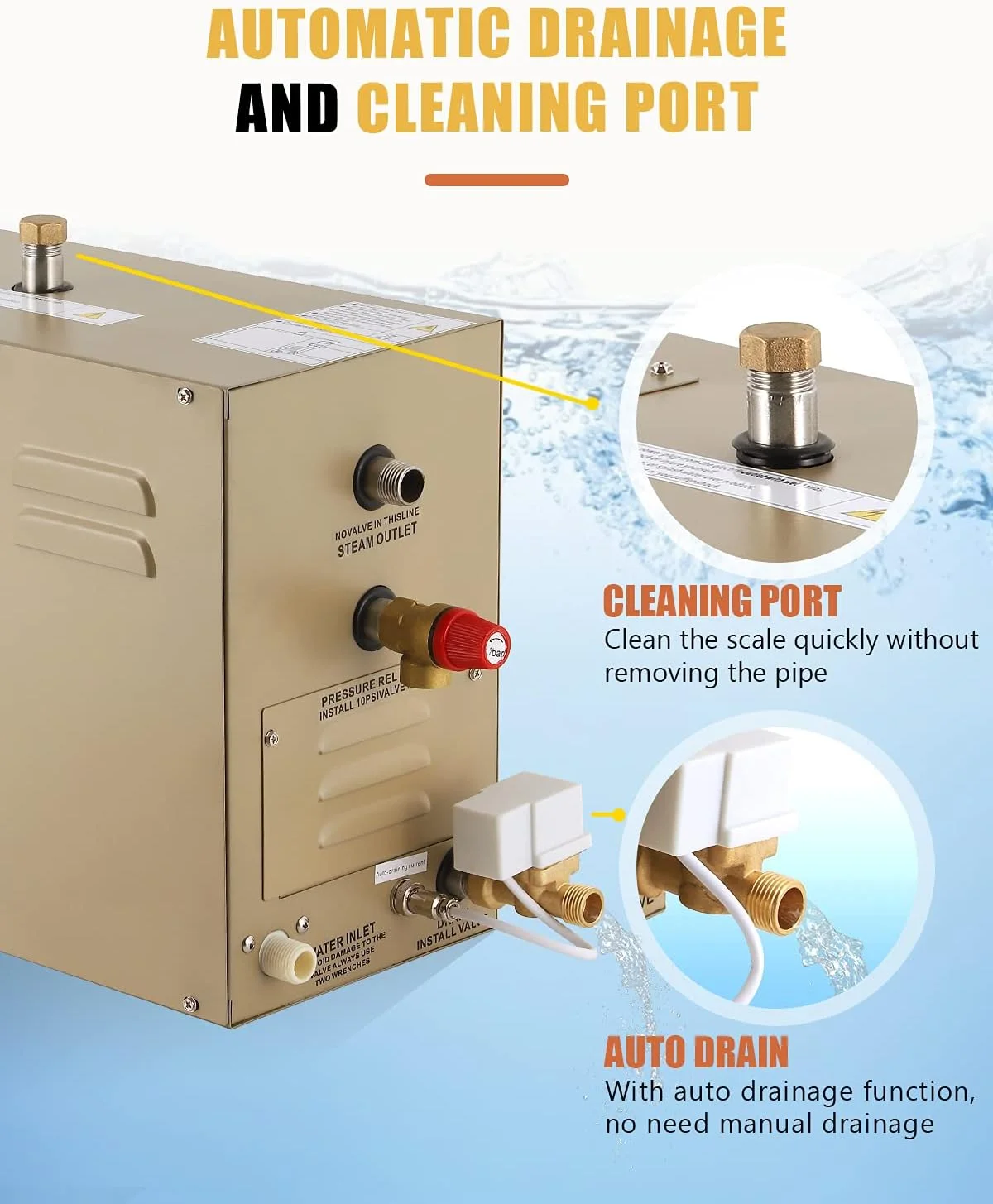 Tlf 6kw comercial auto-drenagem gerador de vapor sistema de chuveiro casa banho de vapor spa gerador 30 min a 12 horas